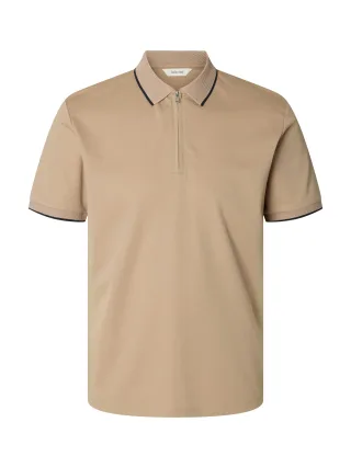 selected men - SLMFAVE SPORT ZIP SS POLO NOOS Savannah Tan - Gr. - M