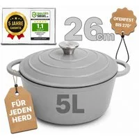 Ottia Schmortopf Gusseisen Topf lc, 26cm groß, 5L, Bräter, Brotbacktopf mit E-Book., Gusseisen, 3-fach Emaille, Händler aus Hamburg