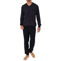 Normann Pyjama Normann Herren Schlafanzug lang mit Bündchen und Minimal Print-Optik
