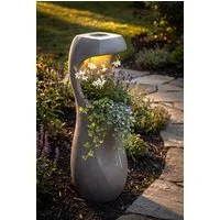 Arnusa Blumentopf Design Blumentopf mit LED Solarbeleuchtung 71 cm Betonoptik 7kg, Solar Gartenbeleuchtung