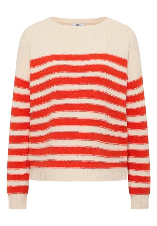 CECIL - Gestreifter Bouclé Pullover pearl beige - Gr. - L