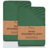 NatureMark Spannbettlaken 2er-Set Jersey Spannbetttuch 100% Baumwolle, 100% Baumwolle, Gummizug: rundum, (2 Stück), Dunkelgrün