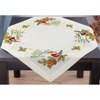 Stickmitteldecke "Dompfaff Winter"