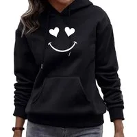 Banco Kapuzenpullover Damen Lächeln Smile Herz Pullover Uni Rundhalsausschnitt in Uni Farbe
