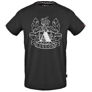 Aquascutum grosses Schild Aldis Logo schwarzes T-Shirt