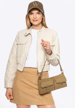 Wittchen Damen-Schultertasche mit Taschen, khaki, Baumwolle