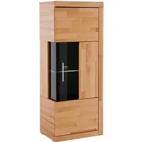OTTO home Vitrine RIBE75, 1Glasboden variabel, dunkles gehärtetes Glas, Trendfarbe B/T/H:50/35/125cm, Front massivholz,4 Fächer,Griffe silberfar,geölt