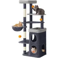 FEANDREA Kratzbaum Katzenkratzbaum 150 cm, mehrstöckiger Katzenbaum, mit 2 großen Höhlen, 1 Liegemulde, 3 Kratzstämmen, 3 Plattformen