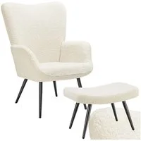 tectake Relaxsessel Polstersessel, bodenschonend, Belastbarkeit 150 kg, 72 x 76 x 100,5 (Fernsehsessel Hygge, in Bouclé Creme/Schwarz), gepolstert, Armlehnen und ergonomische Rückenlehne, runde Stahlbeine