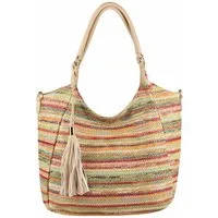 ITALYSHOP24 Schultertasche DAMEN TASCHE Strohtasche Shopper Tote Geflecht Häkeltasche Weekender, Boho Beuteltasche Leder Optik Sommer Basttasche Hobo Strand Urlaub