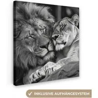 OneMillionCanvasses® Leinwandbild Löwen - Tiere - Schwarz - Weiß - Löwe, Fotodruck (1 St), Wandbild, Deko Schlafzimmer Wohnzimmer Flur 20x20 cm