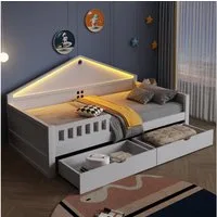 REDOM Kinderbett mit LED-Lichtleiste & geräumigen Schubladen (Einzelbett Stauraumbett, 90×200 cm), ohne Matratze