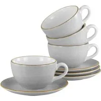 CreaTable Cappuccinotasse Vintage Nature Stein, Cappuccino-Set, 8-tlg., 8-tlg., Porzellan, Handgemalt, Gesprenkelt, Rustikales Außenband
