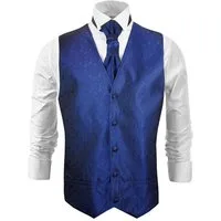 Paul Malone Anzugweste Herren Hochzeitsweste mit Plastron Set 2tlg Ornamente - Bräutigam (Set, 2-tlg., mit Weste und Plastron) royal blau V8, Gr. 52 (M)