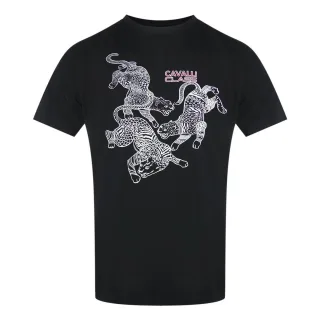 Cavalli Class - Schwarzes T-shirt Mit Paisley-leoparden-logo