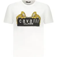 Cavalli Class T-Shirt Weißes Herren T-Shirt mit Rundhals und Logo-Print