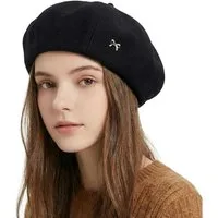 LuxusKollektion Baskenmütze Baskenmütze Damen achteckig Barett Malermütze Künstler 56-58 Schwarz