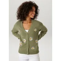 Aniston CASUAL Strickjacke mit aufgestickten Margeriten verziert