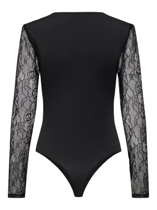 ONLY - ONLSIA V-NECK L/S LACE BODY ACC black - Gr. - M