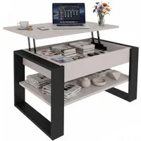 TREND WERK Couchtisch Lift-Couchtisch höhenverstellbar Sofatisch 92×55 cm mit Stauraum (verstecktem Fach Wohnzimmertisch Holz modern)