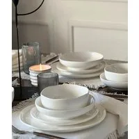 Zoha Teller-Set Perlemor weiß - Skandinavisches Design, Teller Set spülmaschinenfest (24-tlg), 6 Personen, Hochwertiges Steingut, Mikrowellenfestes & Kratzbeständiges Geschirrset für Zuhause & Events