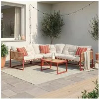 casa.pro Loungeset, (Set, 4-tlg), »Karg« Sofa mit Couchtisch Kissen Rot/Beige