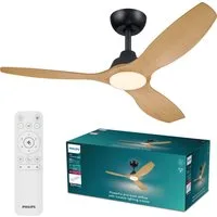 Philips LED Deckenleuchte Olas 24W DC-Ventilator 30W, fixe Rotorblätter, ⌀ 106cm, schwarz-braun, CCT - über Fernbedienung, Dimmer, Dimmfunktion, Ein-/Ausschalter, Farbsteuerung, Fernbedienung, Infrarot inkl., Memoryfunktion, Ventilatorfunktion, dimmb