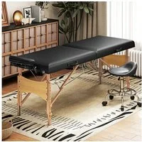 HOMCOM Massageliege 2 Zonen Klappbar Massagetisch Höhenverstellbar Massagebank (Kosmetikliege, 1-St., Massagebett), 70 cm Breit mit Kopfstütze, Holzfüßen Schwarz