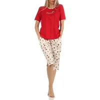 Normann Pyjama Süsser Damen Capri Schlafanzug kurzarm Pyjama mit Kirschen als Motiv