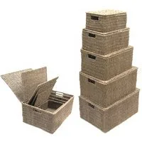 Yudu Aufbewahrungsbox Kasten Aufbewahrung Korb mit Deckel Seegrass