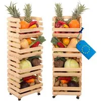 Modo24 Küchenregal Modular Holzregal für Gemüse Obst auf Rollen, Stapelbares Regalsystem, Kartoffelsteige, Küchenregal, Vorratsregal, Gemüseregal, 3 Farben