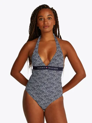 HALTER ONE PIECE RP PRINT illustrated wave dark night navy - Gr. - S