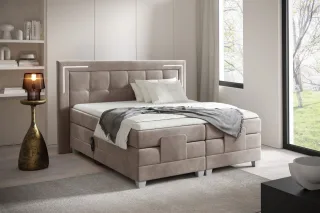 Boxspringbett Elektrisch Bett DORES 200x200cm in Stoff Fresh Macchiato