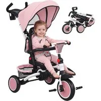 AIYAPLAY Dreirad 6in1 mit Schubstange Faltbar Kinderdreirad mit drehbarem Sitz, für 1-5 Jahre Rosa