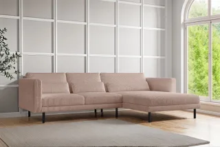 Ecksofa Designersofa AGADA in Stoff Poso Hellrosa Ottomane Rechts