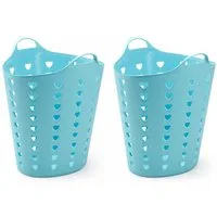 Kreher Aufbewahrungskorb Set: 2 x Flexibler Tragekorb 65 Liter Pink/Blau (Farbe wählbar)