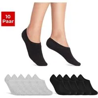 sockenkauf24 Sneakersocken 10 Paar Damen & Herren Füßlinge unsichtbare kurze Socken (Schwarz/Grau, 43-46) mit Silikonpad gegen Verrutschen - 16805 WP
