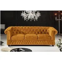 riess-ambiente Sofa CHESTERFIELD 205cm senfgelb -Samt, Federkern, Knopfheftung, Ziernieten, Einzelartikel 1 Teile, 3-Sitzer Couch mit Rundum-Bezug - ideal für Gästezimmer & Wohnzimmer