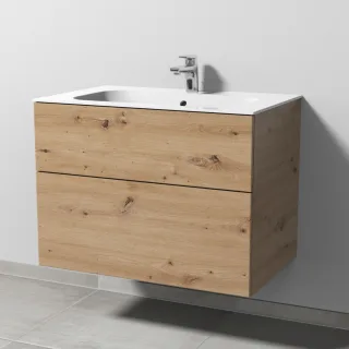 Sanipa 3way Keramik-Set Finion Keramik-Waschtisch und Unterbau mit 2 Auszügen, Eiche Natural-Touch SM40085