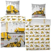 BERONAGE Kinderbettwäsche Bagger Bettwäsche Linon / Renforcé, 100% Baumwolle, 2 teilig, 135x200 + 80x80 cm
