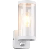 Reality Leuchten LED Außen-Wandleuchte, Bewegungsmelder, LED wechselbar, Warmweiß, Fassaden-beleuchtung Haus-wand mit Bewegungsmelder, Weiß Höhe: 23cm