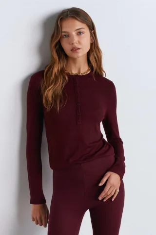 Slim Fit V-Ausschnitt Knöpfen Bluse