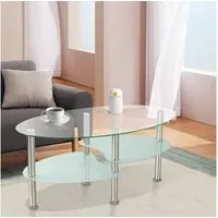 JEOBEST Couchtisch Couchtischen Beistelltisch für Wohnzimmer, Glastisch, Transparent, 2 Ebenen, oval, Modern Design, Rahmen aus Edelstahl