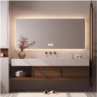 Muxing Badmöbel-Set Waschtisch-Set in Travertinoptik mit Spiegel und Unterschrank, (Set)