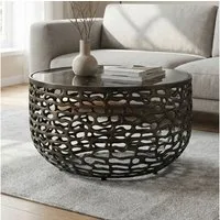 FINEBUY Couchtisch FB116322 Sofatisch Aluminium Glas 60cm Wohnzimmertisch Beistelltisch (Runde Ablagefläche aus elegantem Dunkelglas), Gestell aus Aluminium in organischer Optik