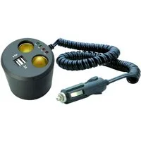 UNITEC Doppelsteckdose Rund 2x12V/24V 2xUSB für Getränkehalter Smartphone-Ladegerät (Doppelsteckdose)