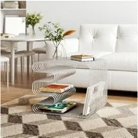 PEALOV Couchtisch Beistelltisch mit Zeitschriftenhalter aus Metall, Moderner Nachttisch (1-St), 32 × 32 × 41 cm – montagefrei, für Wohnzimmer, Schlafzimmer