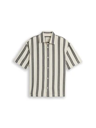 Denim Tom Tailor - Loose Fit Kurzarmhemd mit Streifenmuster wool white big stripe - Gr. - XL