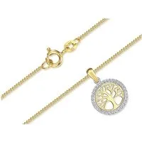 Silberkettenstore Goldkette Panzerkette 1mm mit Anhänger Lebensbaum Z - 585 Gold, Länge wählbar