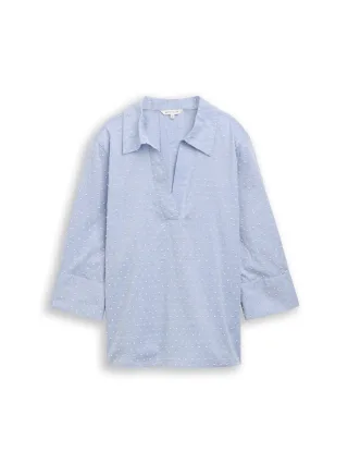 Tom Tailor - Loose Fit Bluse mit Stickerei blue white dobby - Gr. - 42